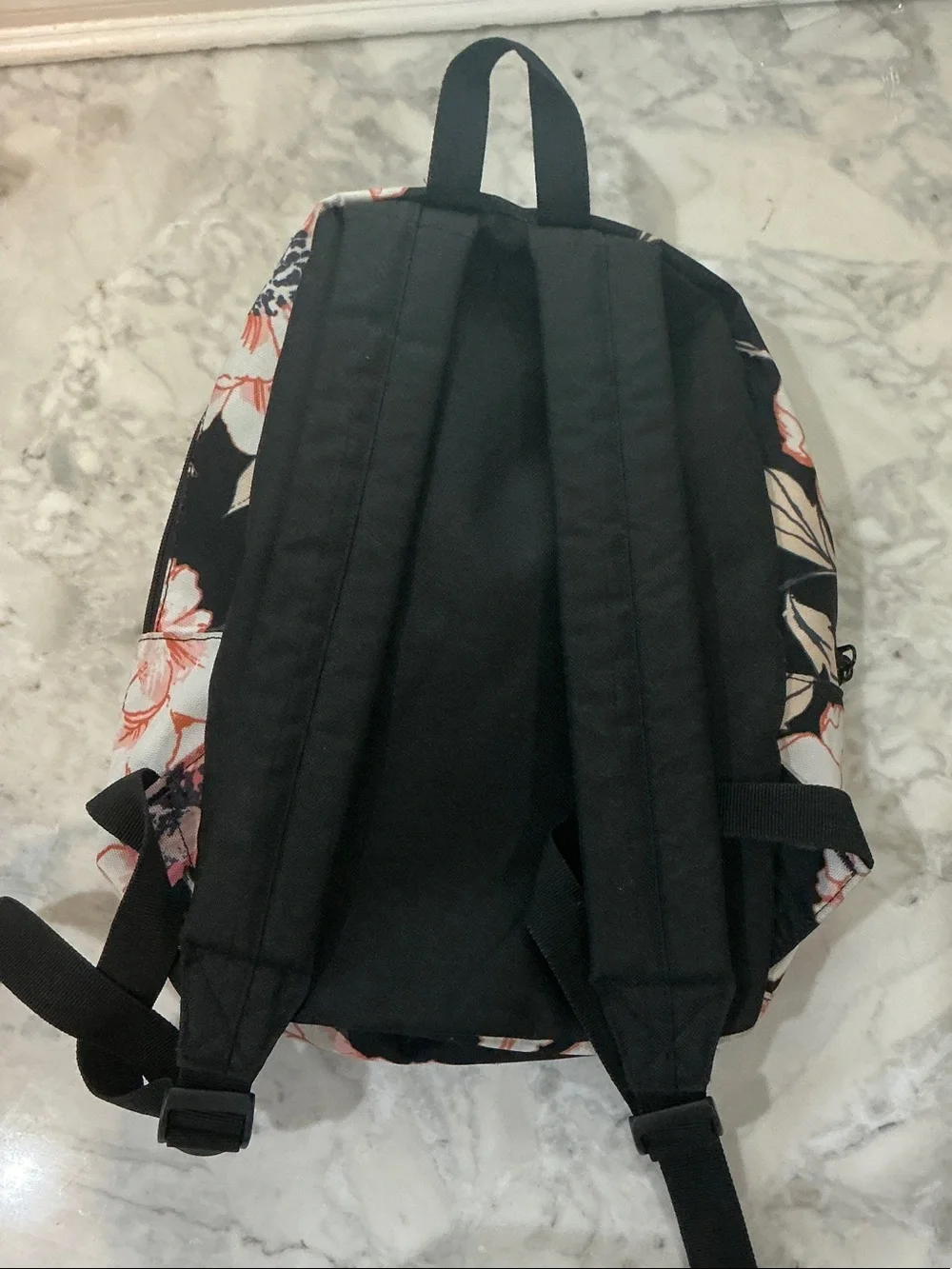 Roxy Black Backpack with Coral Pink Floral Print